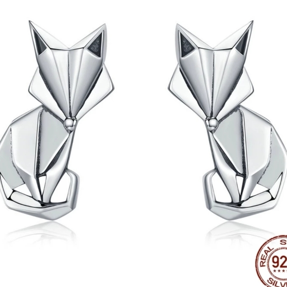 Jewelry - 925 Sterling Silver Origami Fox Earrings
